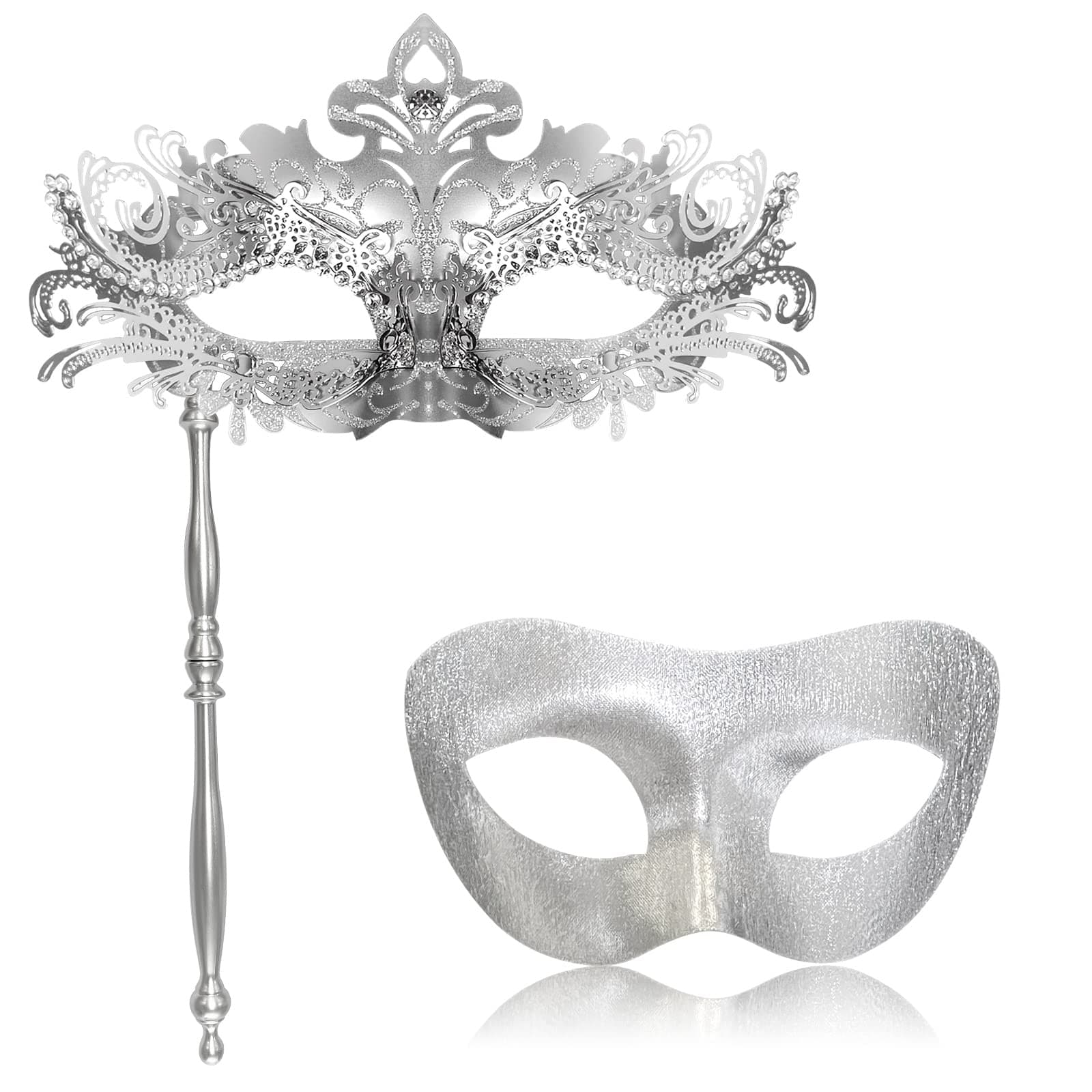 FunMular Couple Venetian Mask with Stick for Halloween Mardi Gras