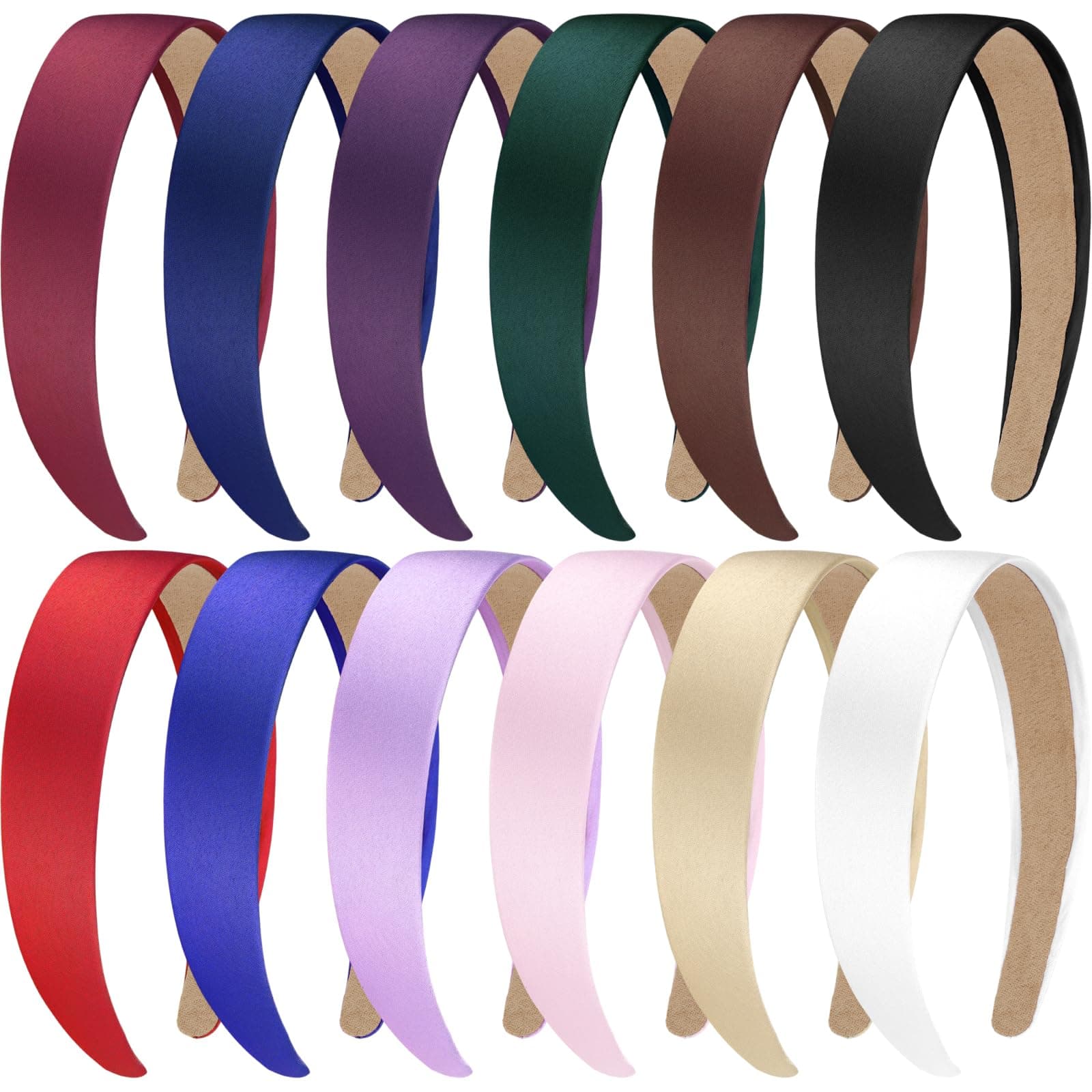 12Pcs 1.2inch Women Satin Craft Headbands Colorful Hair Bands DIY Fashion Accscessories