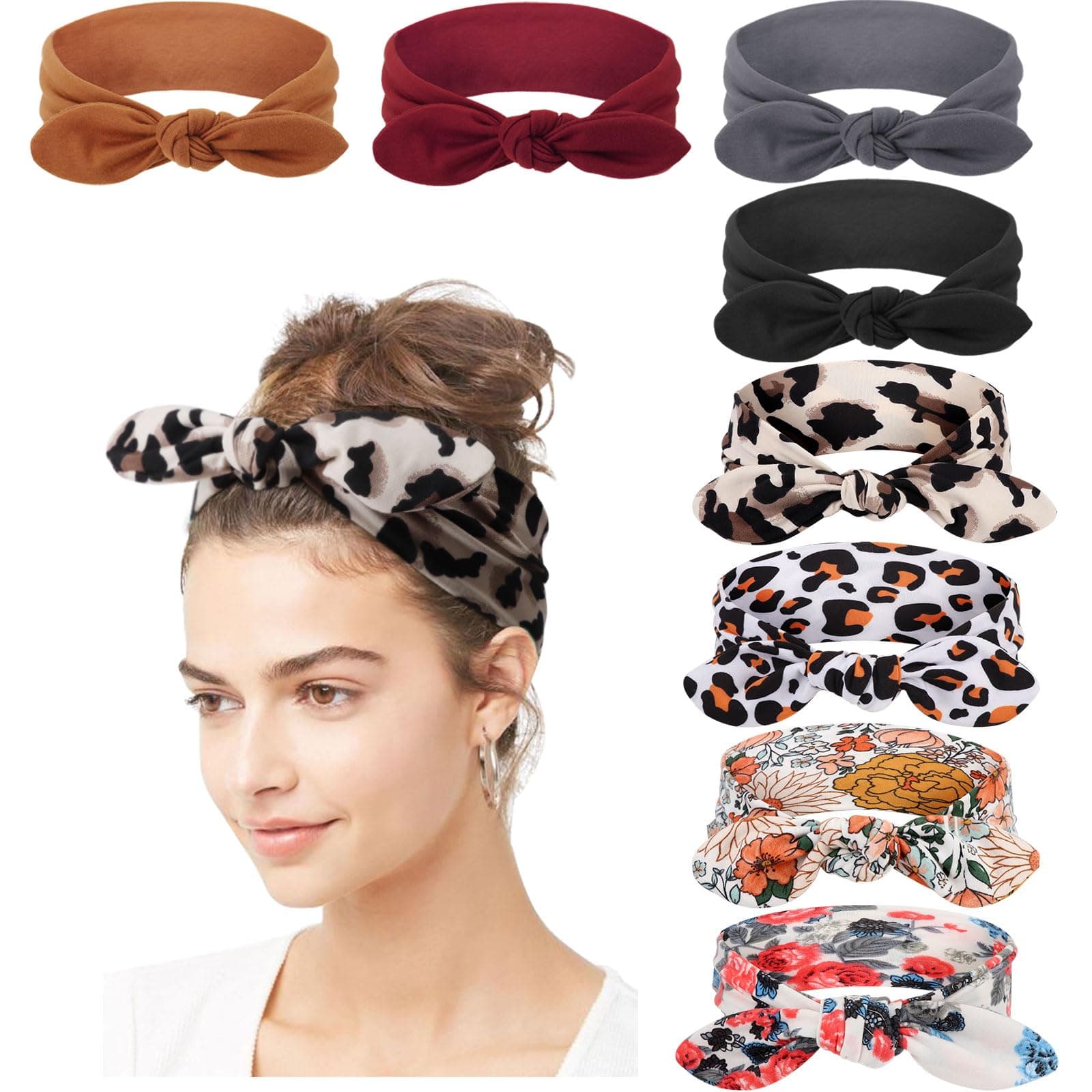 DRESHOW 8 Pack Adjustable Knotted Headbands for Women & Girls
