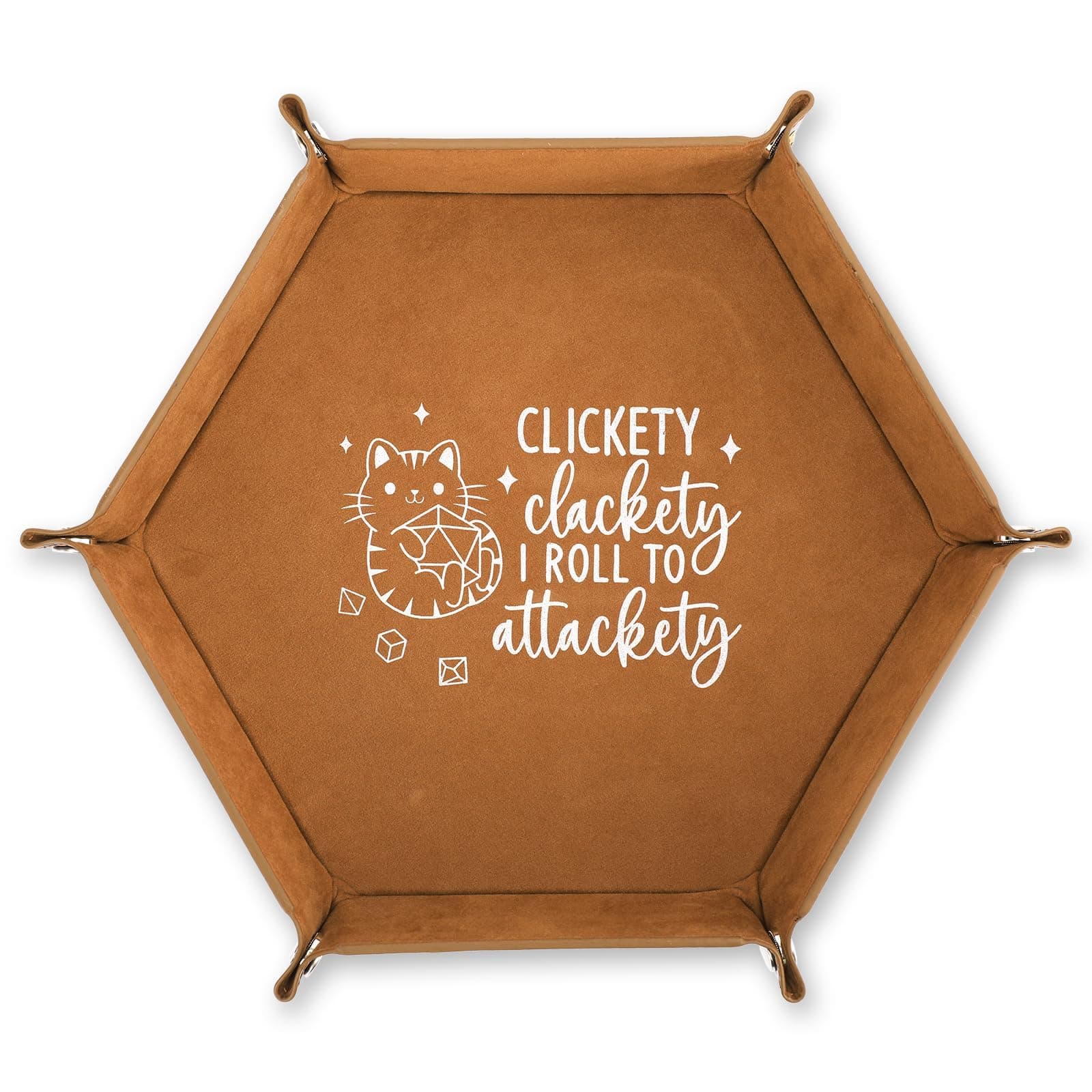Hexagonal Leather Dice Tray for Novelty Cat Folding Dice Holder Desk OrganizerFunny Gift for RPG Players