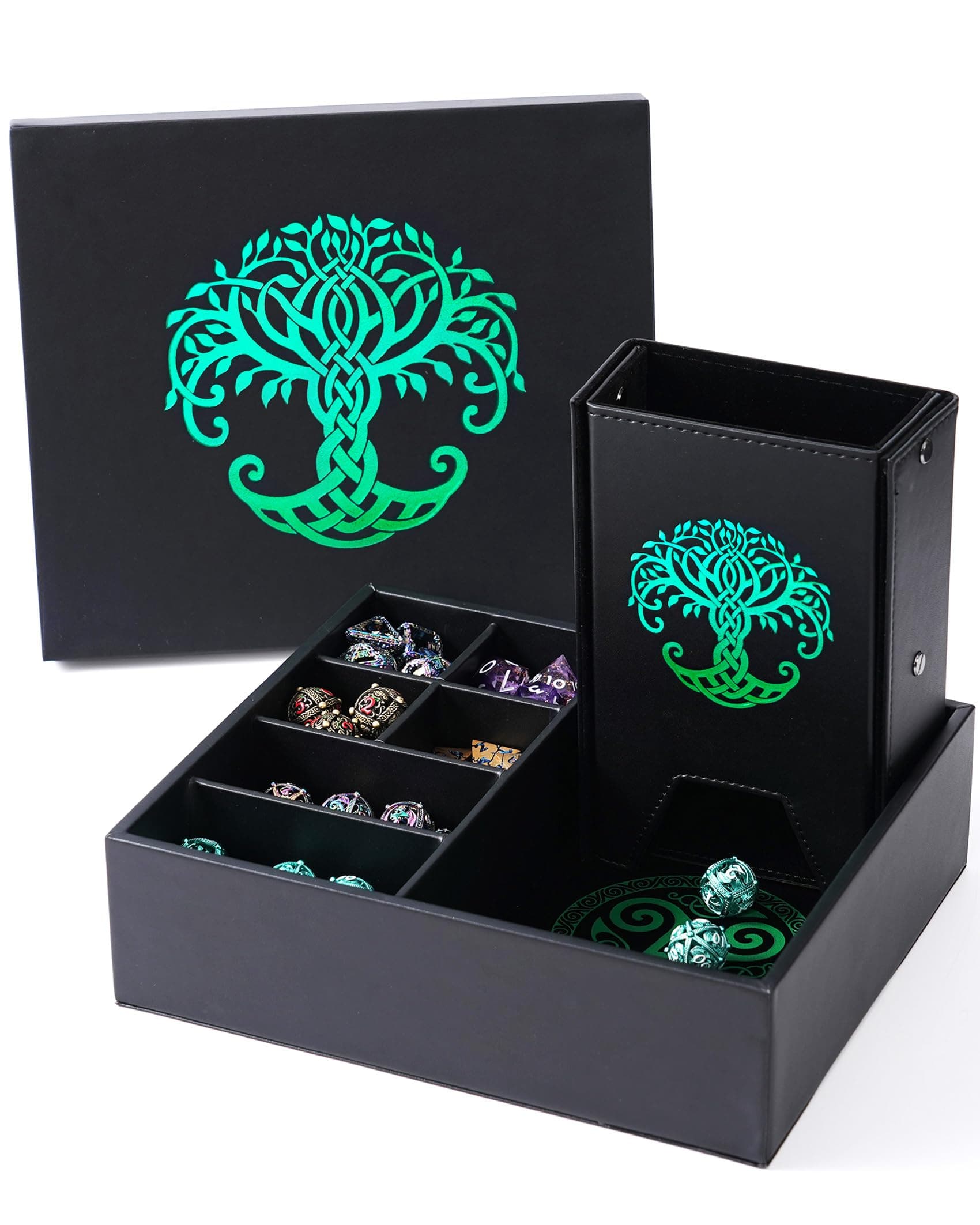 All-In-One Dice Tray & Tower for DND & RPG - Green Tree Compatible