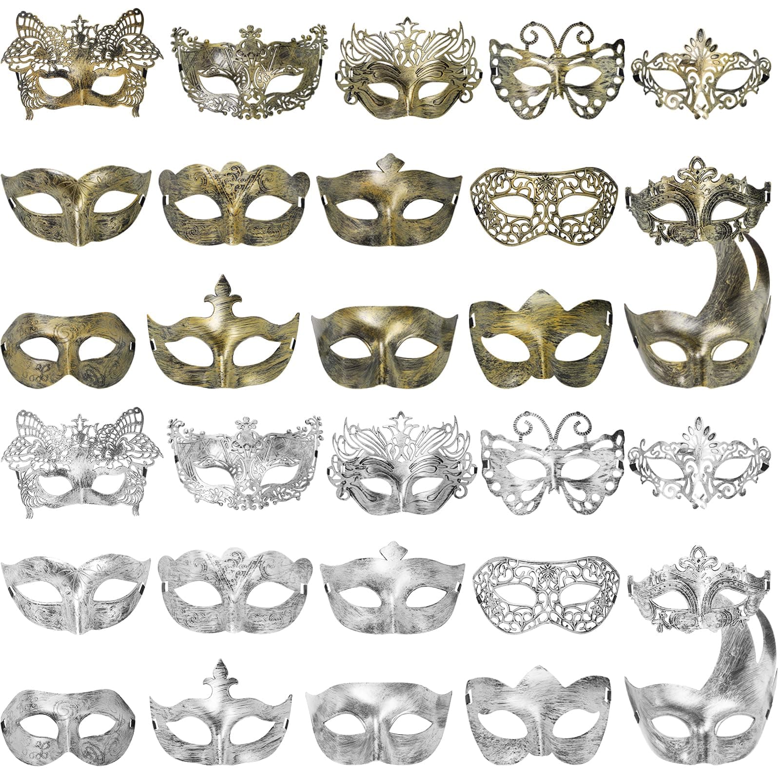 30 Pack Jucoan Vintage Venetian Masquerade Masks for Mardi Gras Halloween Cosplay Party
