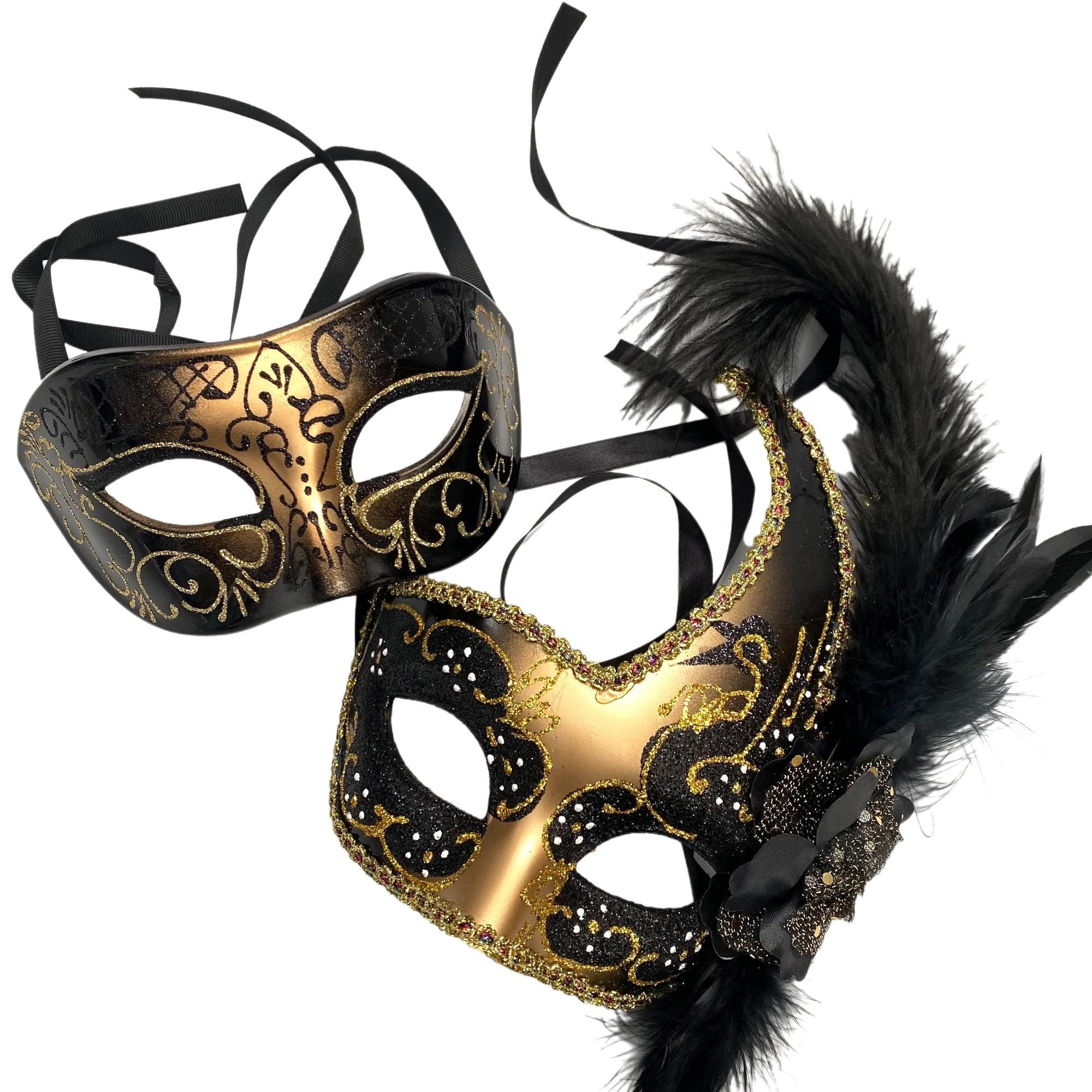 MasqStudio Couples Black Gold Masquerade Mask Pair