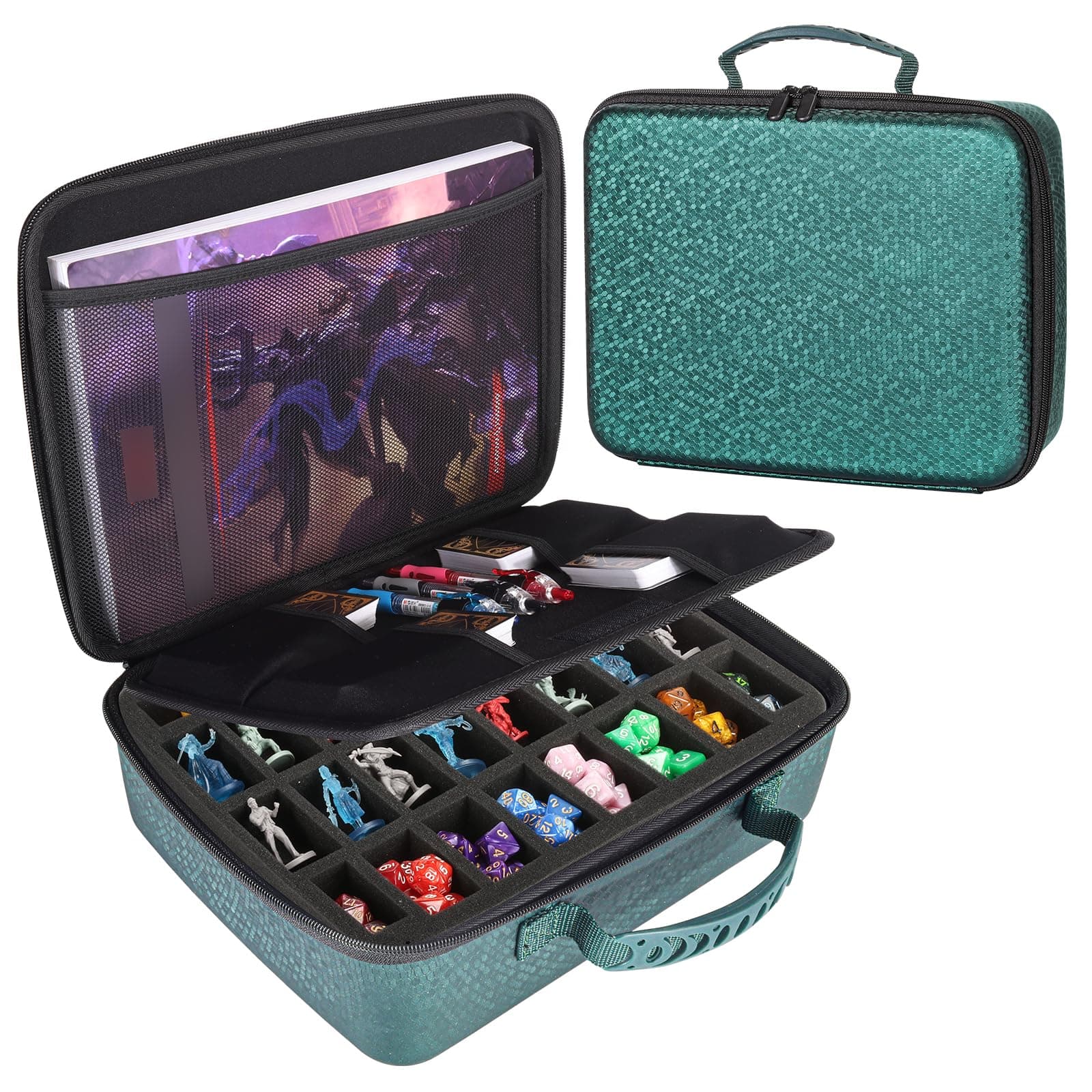Dungeon Dice Tray Case - Green, Miniature Figurine Storage for D&D & MTG