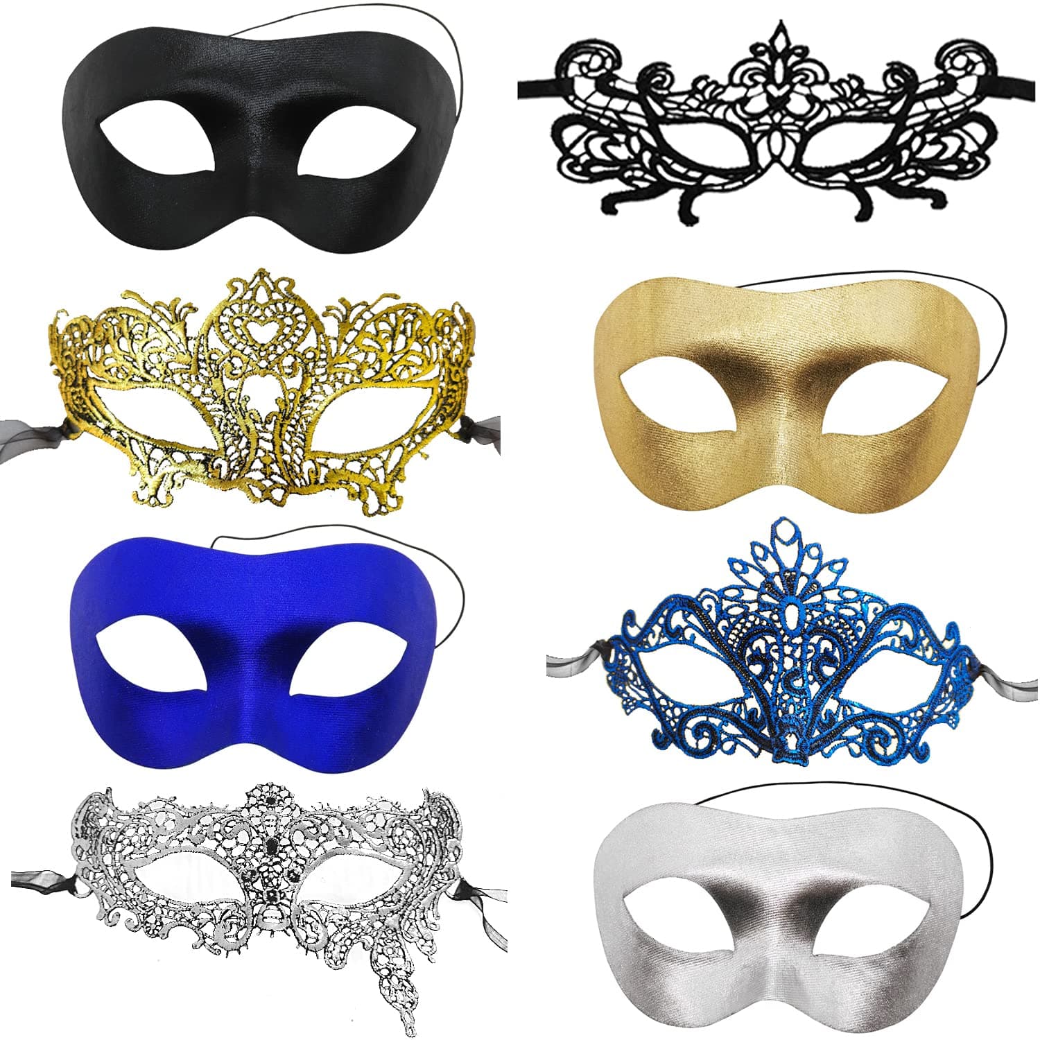 CNYMANY Lace Masks for Couple's Ball Party Masquerade - Black, Gold, Silver, Blue