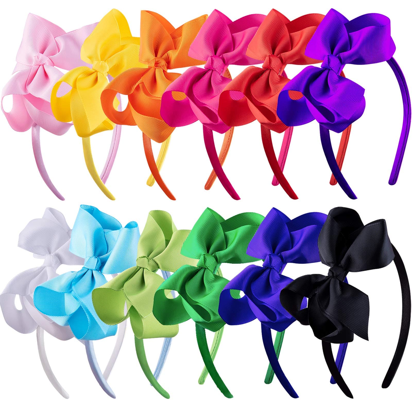 SIQUK 12 Piece Bow Headbands for Girls with Ribbon Bow | Boutique Grosgrain Headbands - 12 Colors