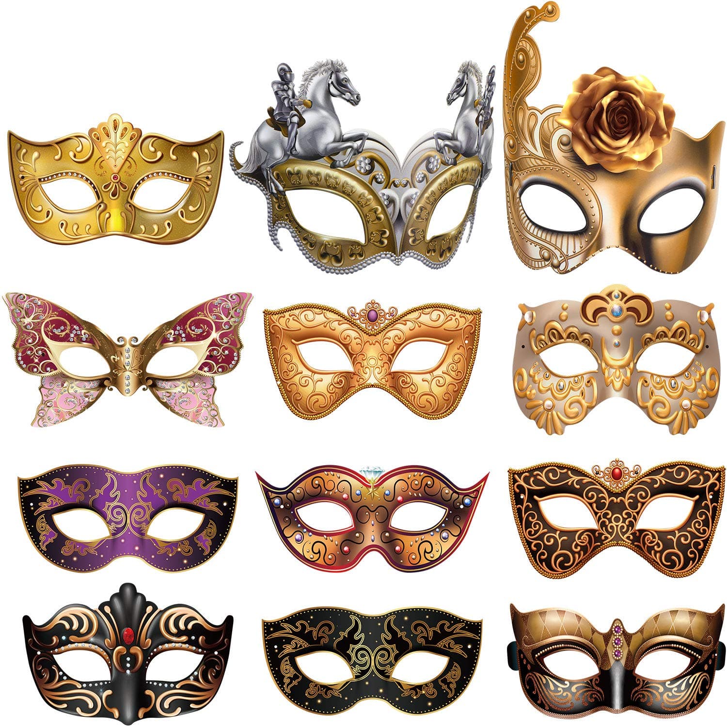 Blulu 12 Pcs Mardi Gras Masquerade Masks Carnival Party Supplies