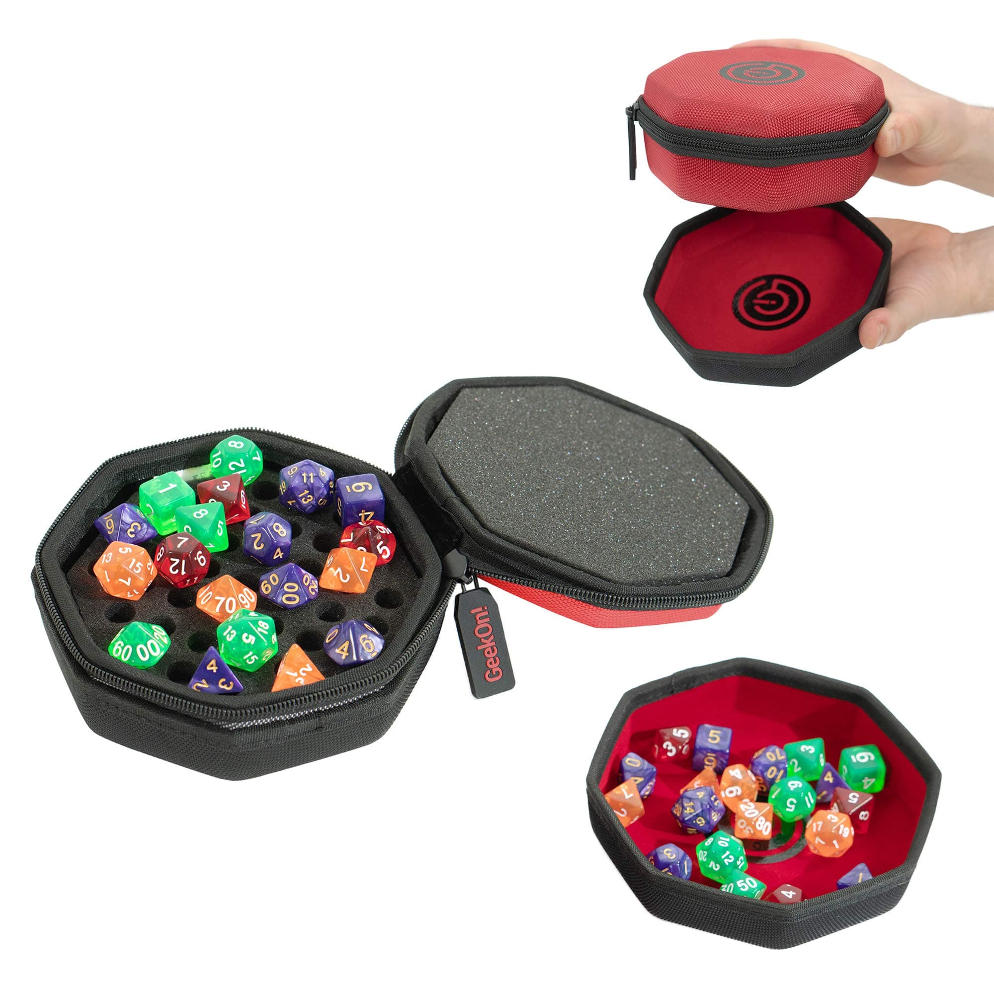 GEEKON Protective Dice Case & Felt Tray - Holds Over 75 Dice! Perfect for Game Night! (Red)