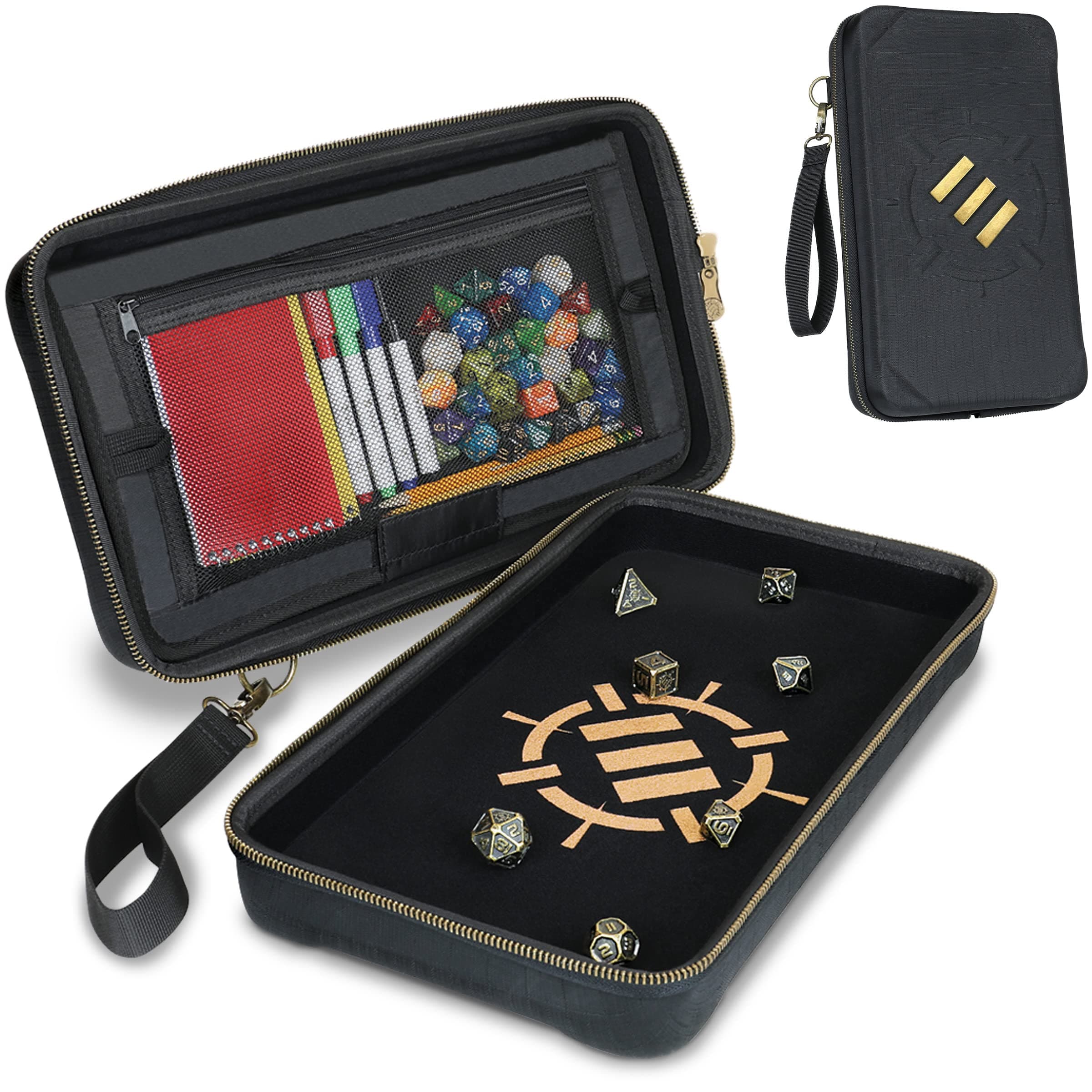 ENHANCE Tabletop Community DND Dice Case and Tray - Up to 500 Dice, Rugged Protection, Soft Interior, Organizer Pockets