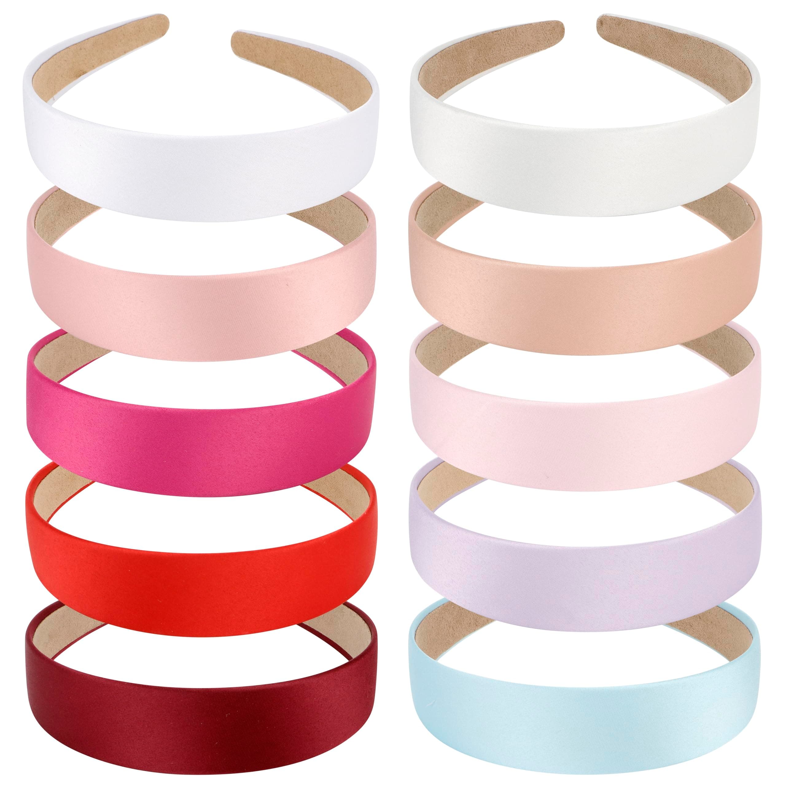 10 Pack Pink White Purple Red Satin Headbands for Women & Girls