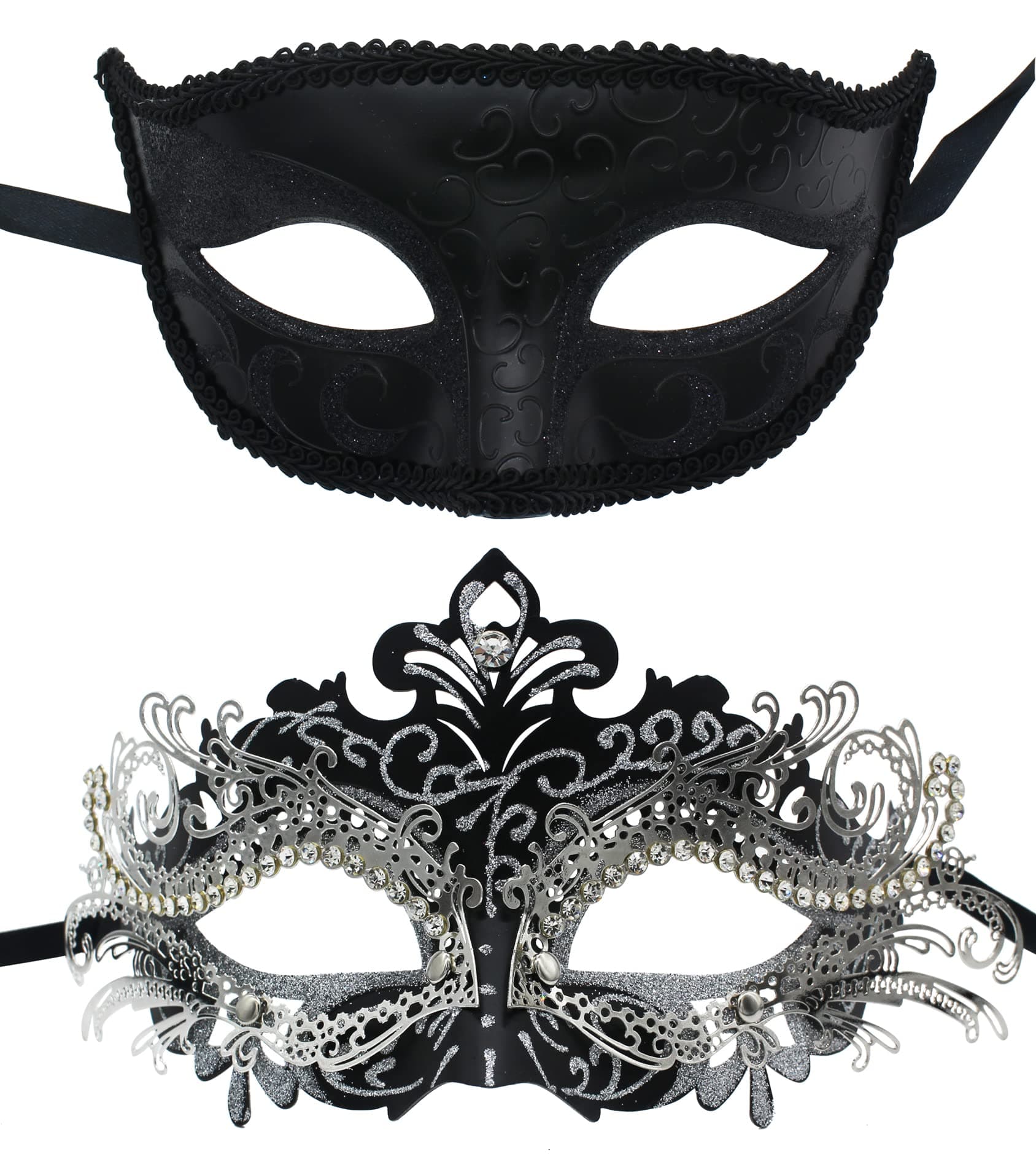 ZbFwmx Couple Black Masquerade Mask Set for Cosplay Party