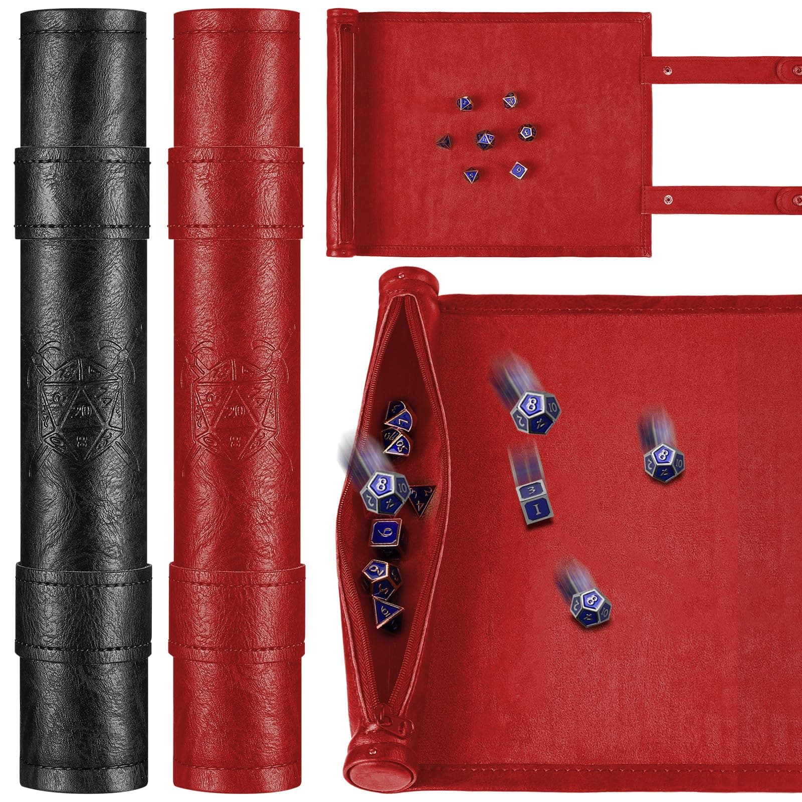 Civaner Dicing Mat with Zipper & PU Leather, Rolling Mat & Bag, Red/Black, 2 Pieces