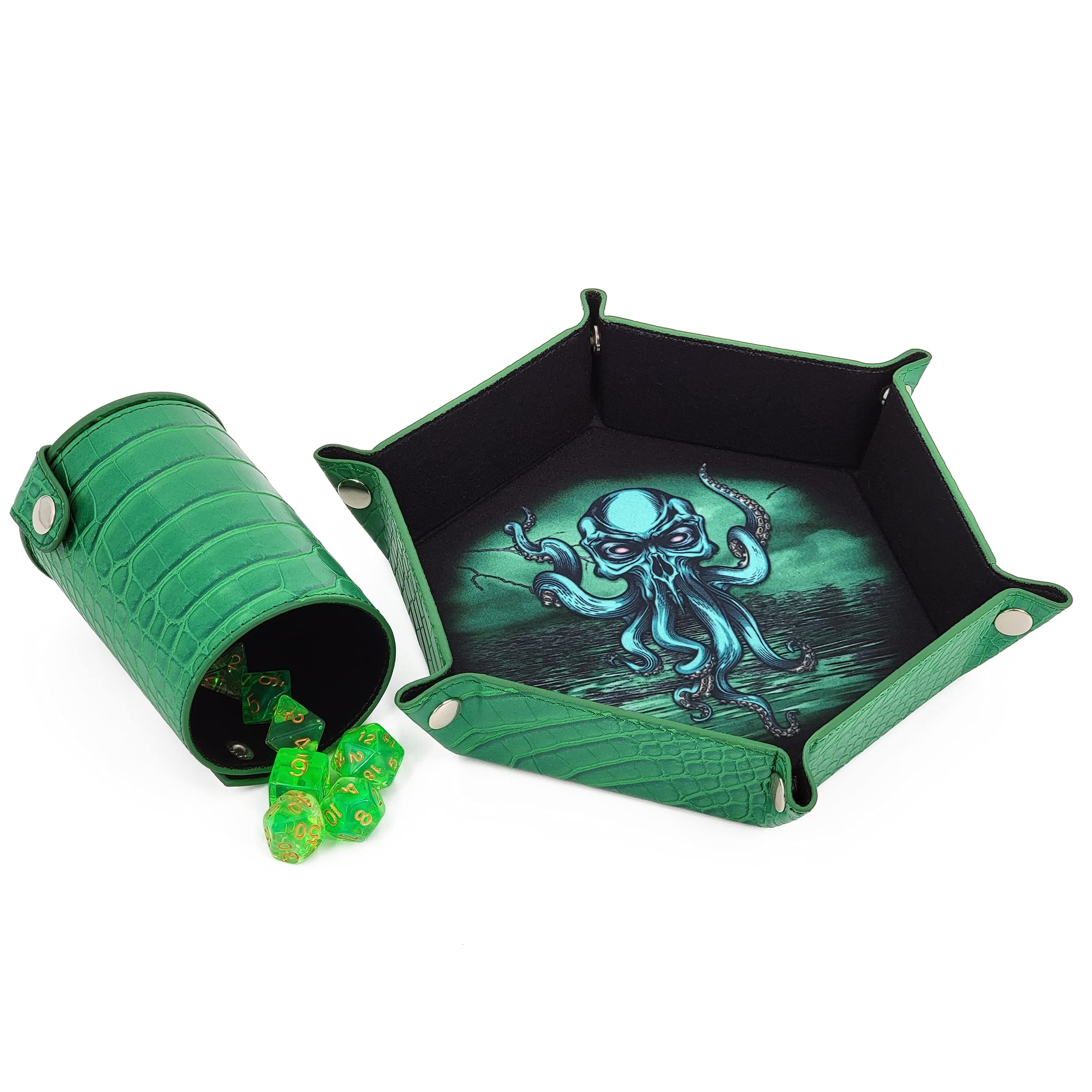 CASEMATIX Folding Dice Tray & Cup Shaker Set - Portable DND Dice Mat