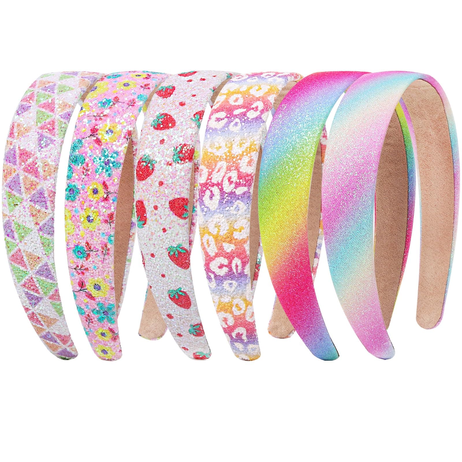 Sparkly Flower Sequin Headbands for Girls, Kids, and Teens, 3 CM Wide, 6 Pack