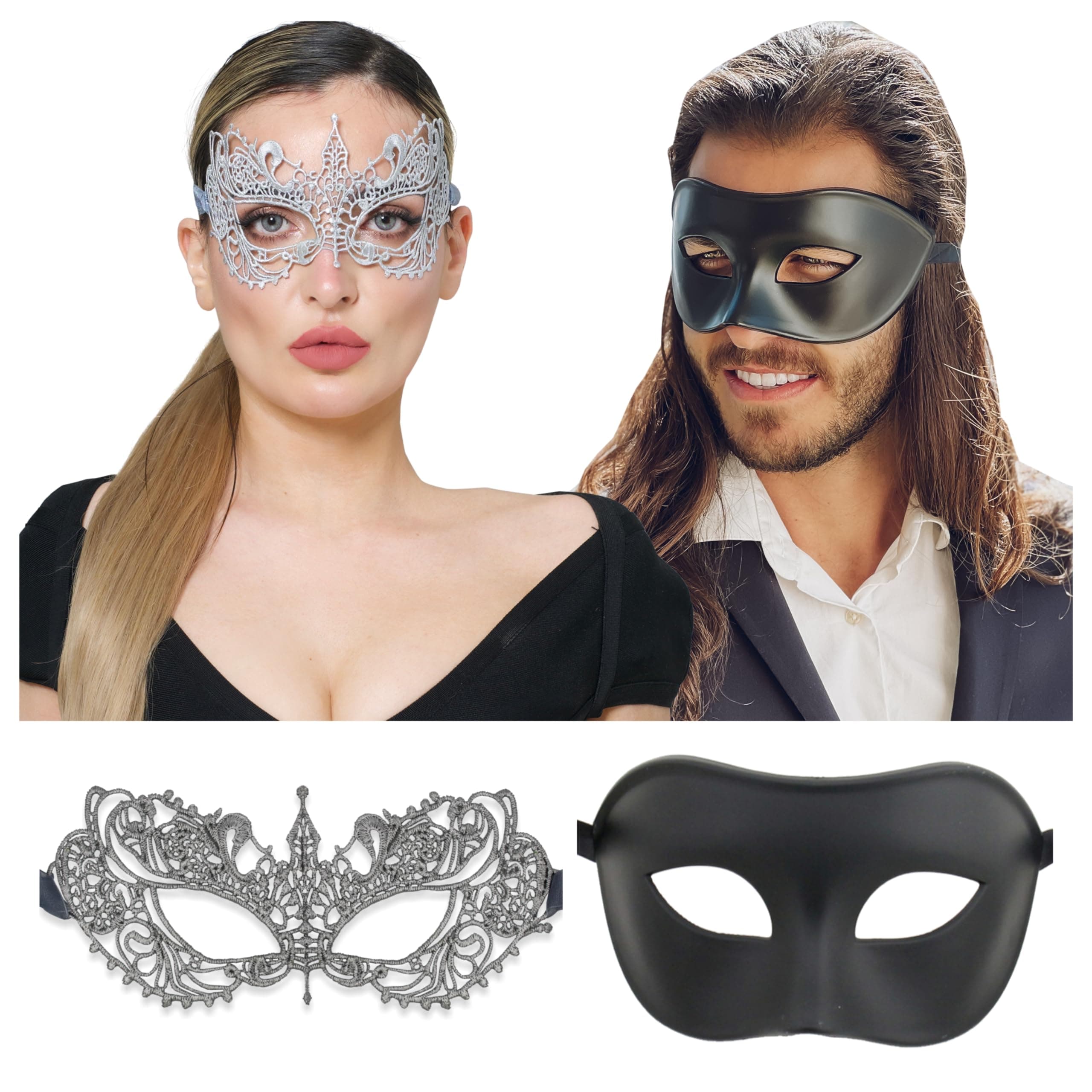 Matching Luxury Mask Set - Men & Women's Sexy Masquerade Mask for Parties