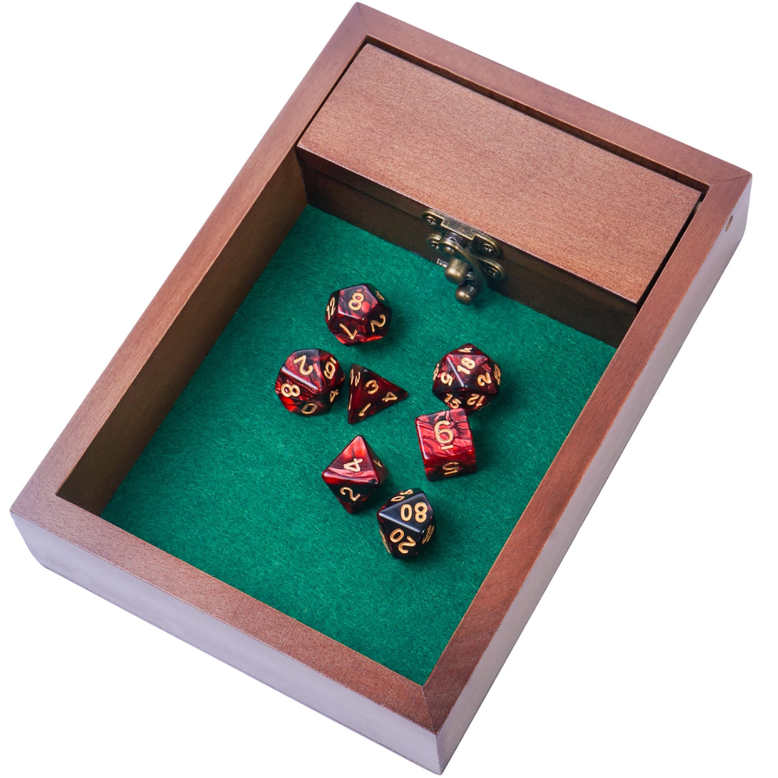 Wooden D&D Dice Tray with Storage, Metal Latch, Perfect Gift for DM