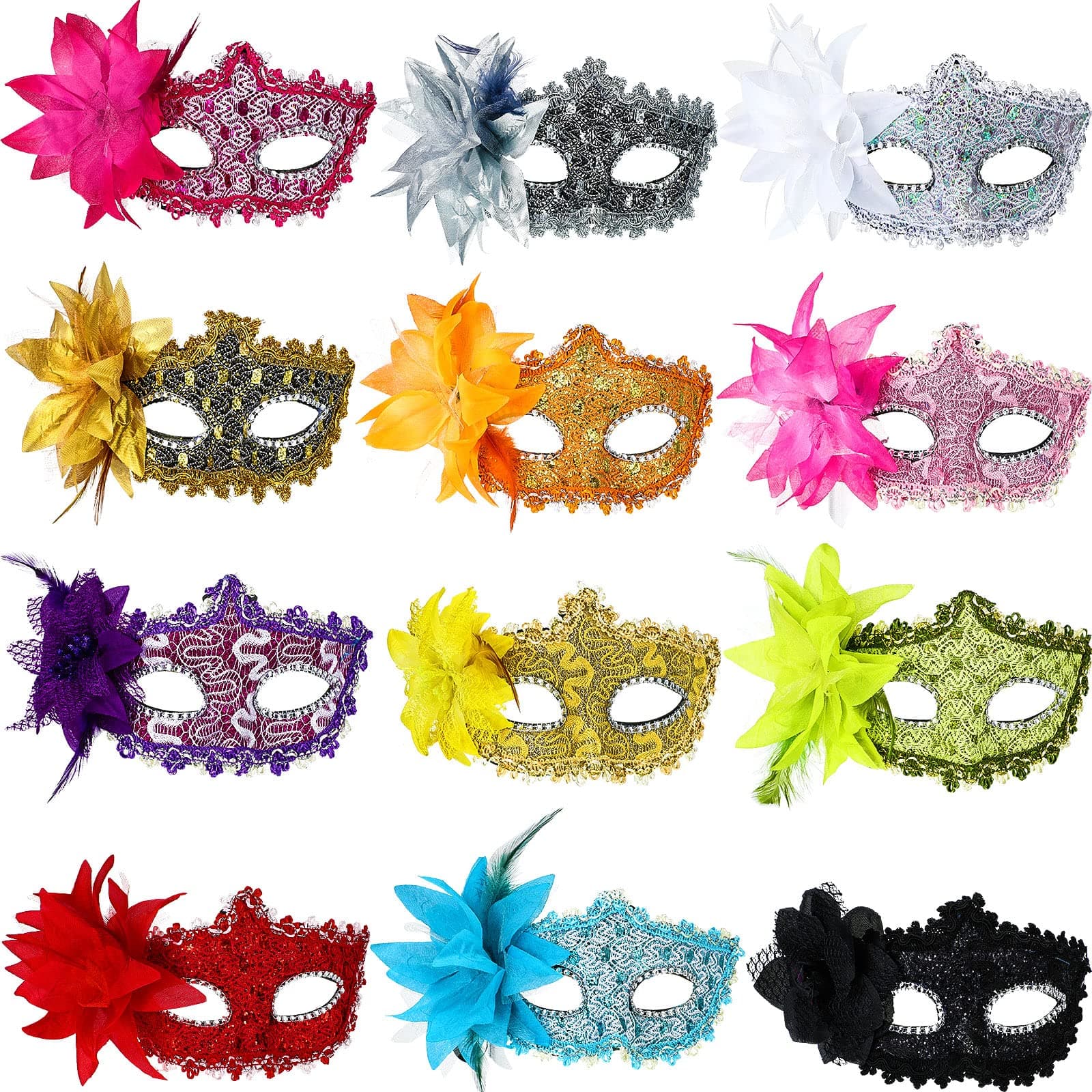 Chivao 12-Piece Venice Mask Set for Mardi Gras Carnival Party