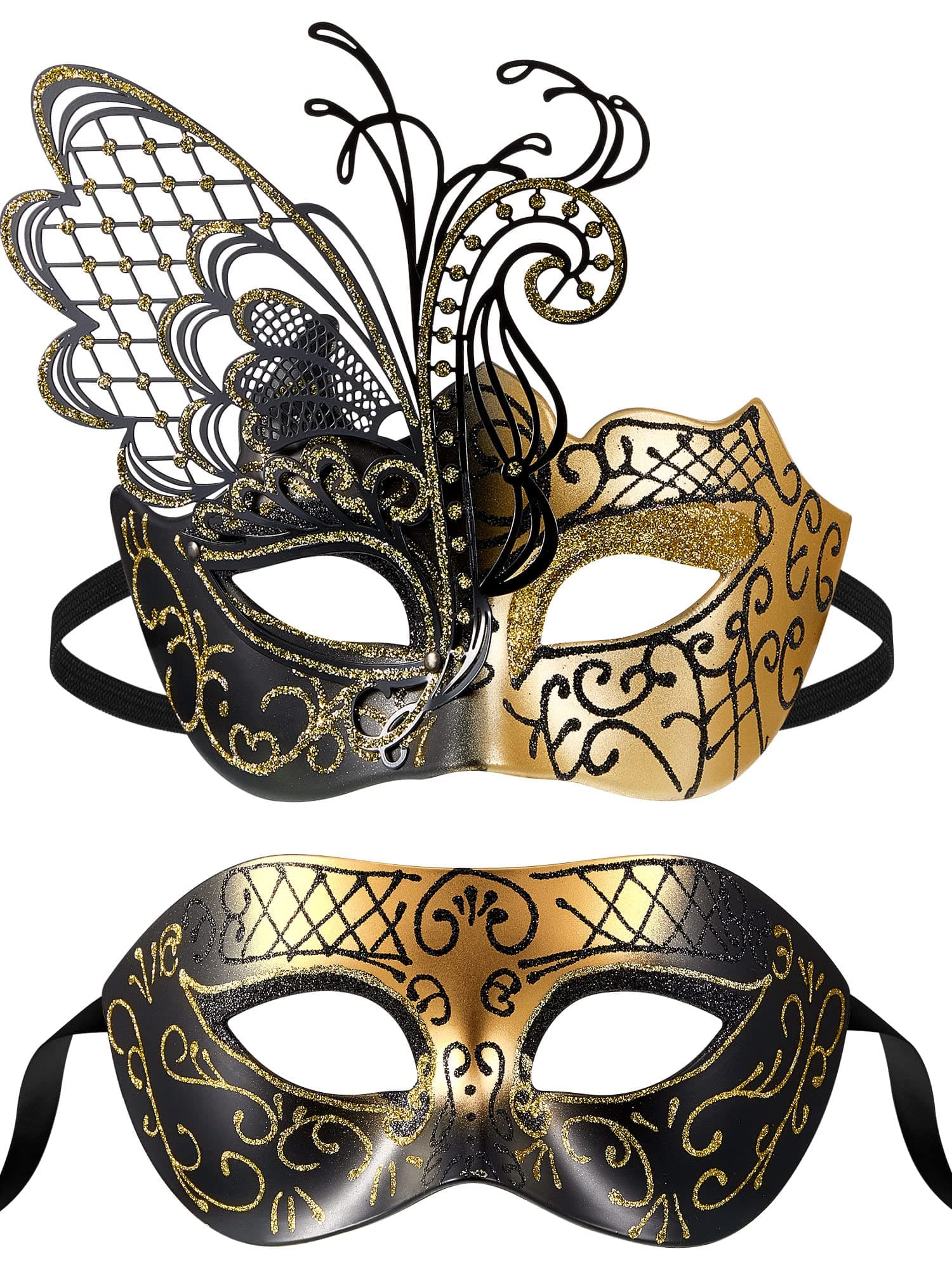 Civaner 2-Pc Couples Butterfly Rhinestone Mask for Halloween Party